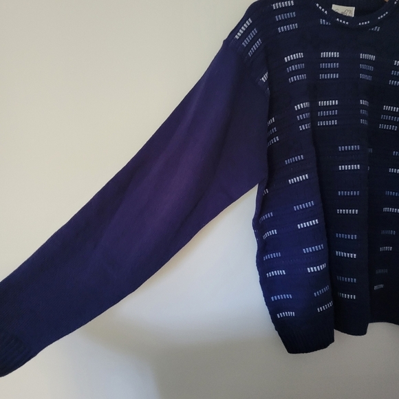 Vintage 90s Textured Knit Navy Wool Blend Grandpa Boyfriend Sweater Size XL - Picture 7 of 7